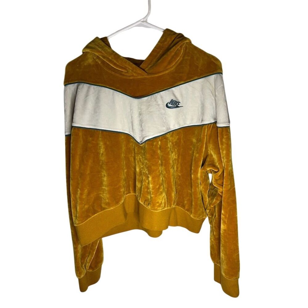 Nike Women's Velour Hoodie XXL Gold Colorblock Casual Fall Wear
